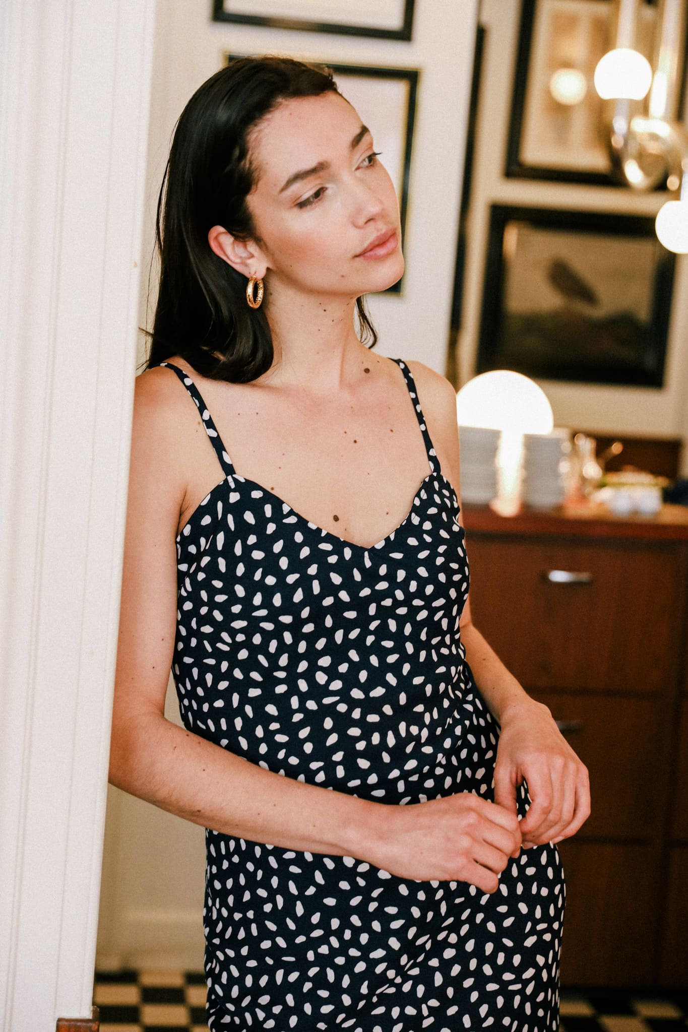 Robe éthique Jade bleu marine fleurie, viscose responsable, confection française