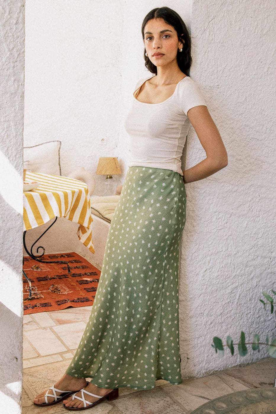 Jupe longue verte fluide à imprimé fleurs en viscose Ecovero, fabrication éthique France